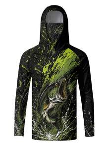 Men's High Performance Fishing Hoodie, UV Protection, Quick Dry, Long Sleeve, Bass Fish Pattern Shirt, Lightweight & Breathable, Outdoor Fishing, Boating, Hiking Top - Multicolor - View 2