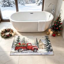 1pc Kitchen Floor Mat, Soft Faux Cashmere Material, Christmas Snowman & Christmas Tree Pattern, Non-Slip, Suitable For Kitchen, Bathroom, Entryway, Multi-Scene Use, Christmas Room Decor, Holiday Gift - Multicolor - View 5