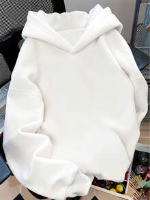 1 buah Sweatshirt Polos Putih Polos untuk Anak Laki-laki, Sweatshirt Longgar Warna Solid DIY Cetak Transfer Panas Lukisan Tangan Unisex Anak-anak Musim Semi/Musim Gugur Lapisan Dasar - Putih - View 3