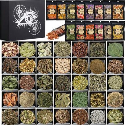 50pack Herbs For Witchcraft, Dried Flowers Kit For Witch Beginner, Pagan, Magic Spell, Altar Supplies, Candle And Soap Making, Bulk Herb Witchy Gifts For Women