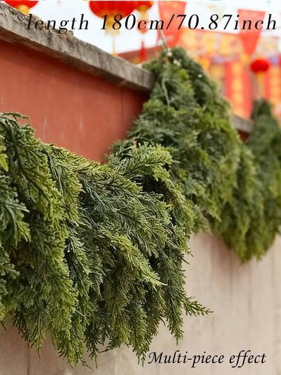 180cm/70.86in Artificial Christmas Wreath, Realistic Norfolk Pine Vine Garland, Lifelike Evergreen Greenery Hanging Decor, Suitable For Fireplace Mantel, Door, Window, Dining Table, Porch, Wall, Indoor And Outdoor Holiday Decoration, Christmas Party, Thanksgiving Home Decor