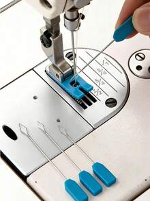 1/2/3pcs Blue Handle Sewing Machine Threader, Threading Guide Device, Long Sewing Machine Threader, Universal Threader For Home And Industrial Sewing Machines, Blue Plastic Handle Threading Needle Guide Device - Multiple Styles - View 5