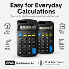 2PCS Basic Electronic Calculator Set, High-Definition Large Screen With Clear Display, Large Buttons For Comfortable Pressing, Suitable For Student Learning, Office Accounting, Home Daily Calculation, Portable Desktop Simple Arithmetic Tool, Each Calculator Requires 1 AA Battery, Batteries Not Included - A - View 7