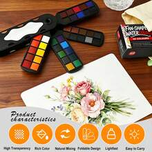 GuangNa 20/30/40 Colors Fan-Shaped Solid Color Watercolor Paint Set, Foldable Portable Watercolor Set With Palette And Watercolor Brushes, High Transparency Easy-To-Mix Paint, Suitable For Outdoor Sketching And Art Painting - Multicolor - View 4