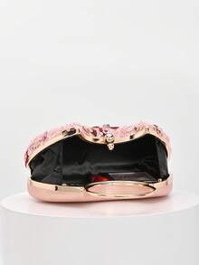 1pc Pink Pleated Women's High-End Evening Clutch, Luxury Beautiful Party Handbag, Sparkling Eye-Catching Evening Clutch, Suitable For Formal Dress, Ball, Party - Pink - View 7