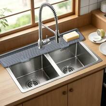 1pc Silicone Faucet Drain Mat, New Kitchen And Bathroom Sink Splash Guard Thickened Draining Mat, Long Faucet Splash Sink Mat Stackable, Bathroom And Kitchen Faucet Splash Guard, Adds A 3-Degree Slope To Prevent Water Accumulation - Multicolor - View 2
