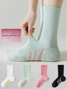 1/2/4 Pairs Professional Running Socks For Women, Odor-Resistant, Moisture-Wicking, Towel Bottom, Anti-Slip, Fitness Long Tube Socks, Jump Rope Compression Socks, Mid-Calf Socks, Sports Couple Socks - Multicolor - View 1