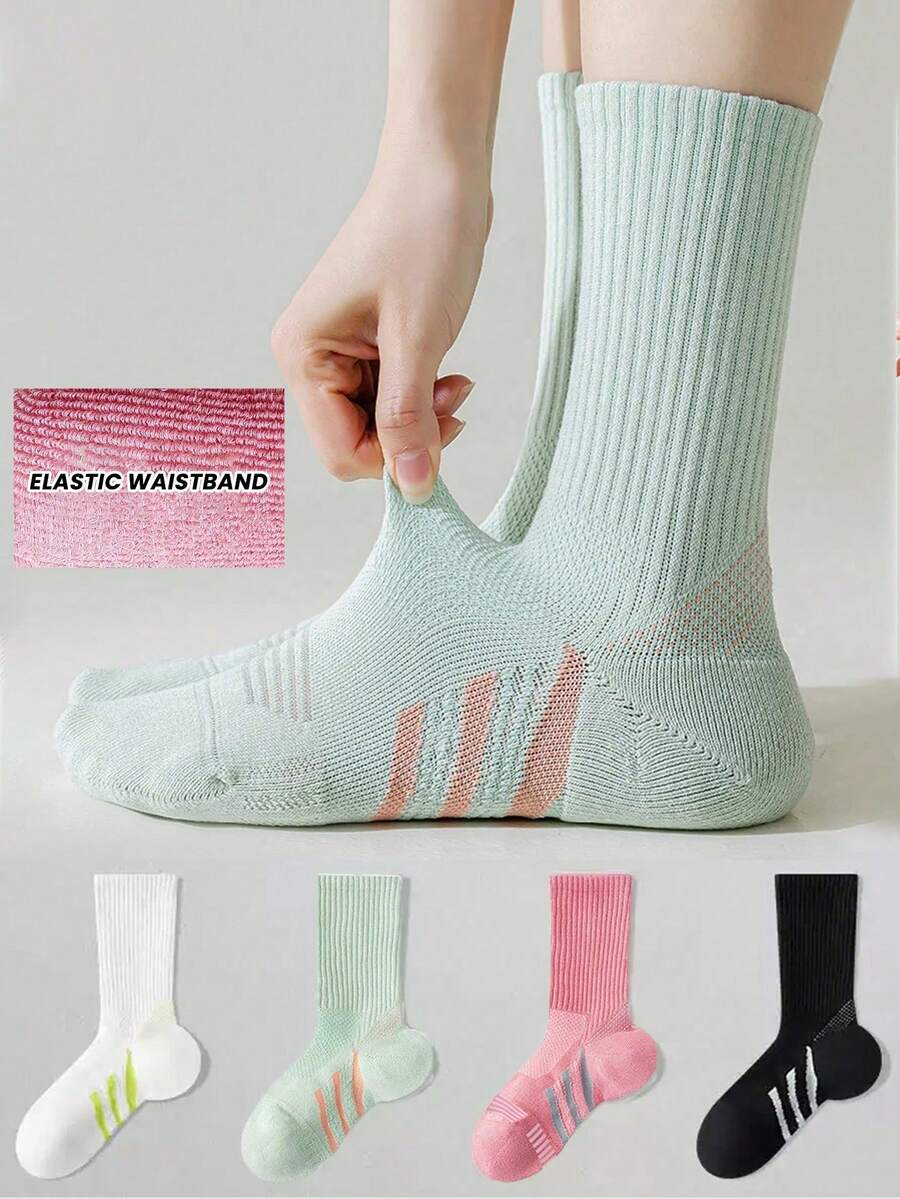 1/2/4 Pairs Professional Running Socks For Women, Odor-Resistant, Moisture-Wicking, Towel Bottom, Anti-Slip, Fitness Long Tube Socks, Jump Rope Compression Socks, Mid-Calf Socks, Sports Couple Socks - Multicolor - View 1