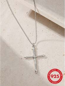 lunastudio 1pc 925 Sterling Silver Windmill Cross Necklace For Women Daily Wear - Silver - View 4