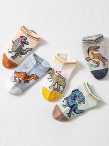 5 Pairs Kids Socks Japanese Cartoon Jurassic Dinosaur Pattern Boys Girls Versatile Short Socks - Multicolor - View 3
