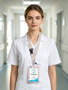 Medical Element Cartoon Badge Holder Set, Medical Pattern Acrylic ID Card Holder With Retractable Lanyard And Long Neck Strap, Nurse Student ID Card Holder, Anti-Loss Portable, Fresh Sweet Style, Suitable For Commuting, Work, Campus Use, Recommended Gift For Family, Friends, Colleagues - Multicolor - View 7