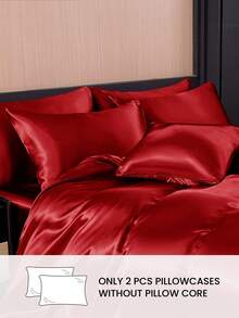 2pcs Set Premium Silky Satin Envelope Pillowcases, Soft And Breathable, Wrinkle-Resistant, Gentle On Hair And Skin, Improve Sleep Quality, Pillow Insert Not Included, Machine Washable, Red - Red - View 2