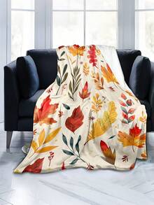Minimalist Aesthetic Plant & Floral Print Pattern, Outdoor Camping Leisure Blanket, Soft & Comfortable 280gsm Fleece Blanket, Multi-Purpose Blanket For Sofa, Bed And More, Suitable For Home, Picnic, Travel, All-Season Comfort, Modern Style, Polyester, Machine Washable - Multicolor - View 4