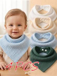 4pcs Girls Candy Color Cute Baby Bibs, Soft Skin-Friendly Baby Drool Bibs Set, Suitable For Daily Use In All Seasons - Multicolor - View 1