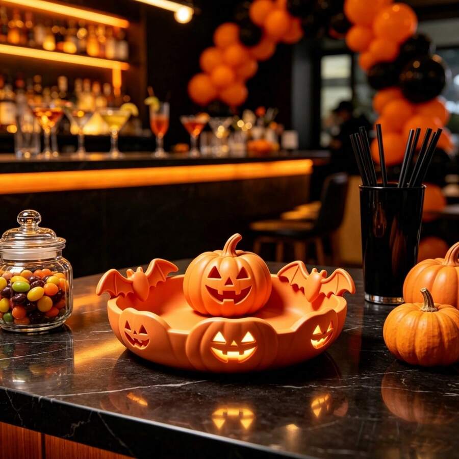 3D Printed Pumpkin Snack Tray Reusable Candy Container Party Supplies - Orange Color - View 1