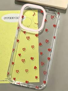 1pc Transparent Hand-Painted Red Heart Pattern Phone Case Personalized Compatible With Iphone 16 Pro Max/17/16/15/14 Plus/13/12/11 Protective Shell Air - Multicolor - View 5