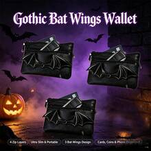 Halloween Punk Gothic Bat Wing Multi Purpose Data Cable Storage Bag,Wallet, 4 Zipper Layers Ultra Slim Portable Coin Purse, Multi-Pocket Small Storage Pouch, Lightweight Pocket Bag For Cards Coins Keys, Fashion Daily Carry Accessory ,Halloween Gift - Dark 3D Bat Wing Storage Bag Series - View 13