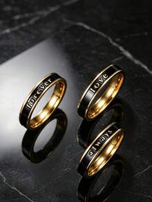 3pcs Fashionable Stainless Steel Men's Ring Set With Text And Oil Drop Elements, Suitable For Men's Daily Wear And Holiday Accessories - Gold - View 2