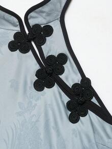 Seelio Spring/Summer New Women's European & American Style Fashion Knot Button Jacquard Dress Elegant - Baby Blue - View 7