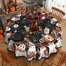 1pc Halloween Tablecloth Fabric,Funny Cartoon Ghost Witch Hat Pumpkin Spider Web Pattern Table Cover,Scratch Resistant Waterproof Polyester Table Cloth,Rectangular Tabletop Decoration Supplies For Halloween Trick Or Treat Party Home Dining Room Decor - View 8