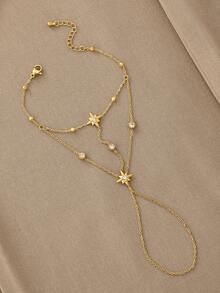 18K Gold Plated Stainless Steel Minimalist Finger Chain, Elegant Mother's Gift, Suitable For Daily, Party, Formal Occasions, Adjustable Finger Jewelry For Women, Suitable For Date, Vacation, Anniversary, Birthday Gift, Women's Fashion Accessory - Gold - View 3