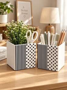 Striped & Polka Dot Patchwork Pattern Multi-Functional Storage Organizer Box - Tableware Storage Box, Desktop Organizer (Suitable For Storing Tableware, Straws, Tea Bags, Pens, Remote Controls); Compact & Space-Saving, Suitable For Kitchen, Office, Living Room - Multicolor - View 8