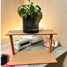 1pc Wooden Double-Layer Kitchen Storage Rack, Open Storage, Large Capacity Desktop Organizer, Tea Cup Water Cup Tea Set Storage Rack, Tableware Drain Rack, Spice Rack, Home Decor And Figurine Display Rack, Woven Panel, Quick Drying, Breathable And Moisture-Proof, Suitable For Kitchen, Dining Room, Balcony, Living Room And Bedroom Storage And Organization, - Multicolor - View 6