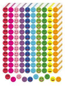 1200pcs (10 Sheets)/Set Happy Smiling Face Self-Adhesive Graffiti Stickers, Round Colorful Reward Labels, 10 Styles Happy Smiling Face PVC Waterproof Encouragement Stickers - Multicolor - View 1
