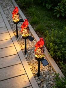 1pc Outdoor Solar Powered LED Red Bird Pine Cone Ground Light, Resin Animal Sculpture Lamp, Waterproof Landscape Lighting, Suitable For Yard Lawn Flower Bed - Multicolor - View 2