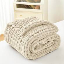 1pc Chenille Knitted Flannel Blanket, Novel Soft And Comfortable Flannel Blanket For Nap, Office, School, Home, Picnic, Travel, Gift - Beige - View 12