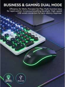 Acer Kombo Keyboard dan Mouse Berkabel OCC205 - Keyboard dan Mouse Mekanik dengan Tutup Tombol Bulat Bergaya Punk - Pencahayaan Pernapasan Pelangi - Rollover 26 Tombol - Cocok untuk PC/Laptop - Versi Bercahaya - View 7
