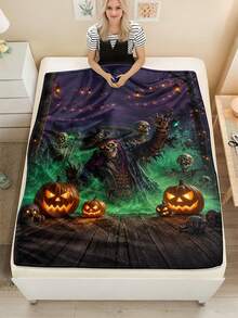 1pc Halloween Style Soft & Comfortable Blanket, Multi-Purpose Throw For Sofa, Bed And More, Outdoor Camping Leisure Blanket, Suitable For Home, Picnic, Travel, All Seasons Comfort, 280gsm Polyester, Machine Washable - Multicolor - View 5