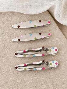 2/4pcs Colorful Oil Drop Hair Clips, Cute Sweet Korean Style Bangs Clips, Suitable For Daily Wear Side Clips, Girl Bangs Clips, Pearl Alligator Hair Clips, Hair Accessories - Multicolor - View 7