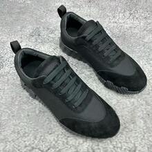 Versatile Casual Men's Shoes, Breathable, Sporty, Luxury Mesh Lace-Up Shoes, Comfortable Knit Upper, Genuine Leather Sneakers - 全黑網紗 - 查看 2