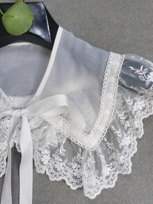 1件女款白色精緻水溶性刺繡蕾絲純色波希米亞風聚酯纖維時尚內搭上衣 春秋冬款時尚假領 - 白色i - 查看 6