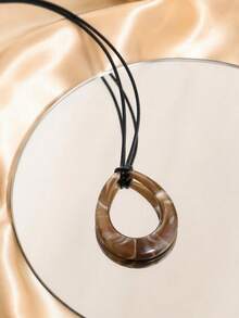 1pc Water Drop Shaped Acrylic Pendant With Leather Cord Necklace - Brown - View 4