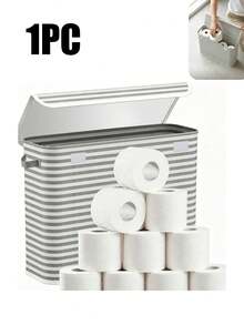 22L Toilet Paper Storage Rack, Multifunctional Tissue Holder, Bathroom Accessory, Foldable Covered Towel Storage Basket, Independent Bathroom Tissue Storage And Organization, Suitable For Home, Bathroom, And Organization, Ideal Storage Container - Multicolor - View 13