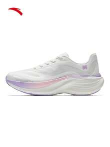 Anta New Women's Shock-Absorbing Breathable Running Shoes, Lightweight Cushioned Thick Sole Height-Increasing Athletic Shoes - White/Pinkish Purple - View 3