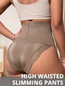 European & American Style Lace Trim Shaping Solid Color Women's Triangle Panties - Camel - View 3