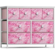 Cómoda de Tela para Dormitorio Infantil - Cajonera de 8 Cajones, Torre de Almacenamiento, Organizador de Ropa, para Armario, Sala de Juegos, Guardería, Estructura de Acero, Contenedores de Tela - Tirador de Perilla (Rosa Tie-Dye) - Rosa - Ver 2