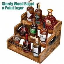 Weinregal aus Holz, mehrstufig, Tischablage, Flaschenhalter, Vitrine, Küchenschrank, Thekenorganizer, stapelbar, Massivholz, für Hausbar, Küche, Weinkeller, Esszimmer, Dekoration, 40,6 x 30,5 x 23,5 cm - Braun - Übersicht 2
