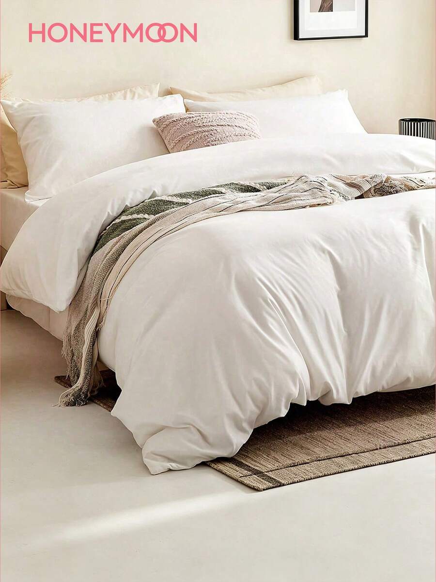 2/3 Piece Solid Color Ultra Soft Bedding Set, Includes 1 Duvet Cover, 1/2 Pillowcases, Perfect Fit For Twin, Full, Queen, King And Other Bed Sizes, Suitable For All Seasons - White - View 1