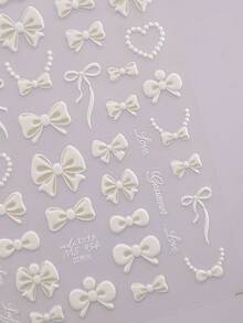 1pc 5D Classic Elegant Bow Nail Sticker, Cute Black & White Ribbon Bow Nail Art Decals, Self-Adhesive Slider Nail Decoration DIY Sticker Nail Stickers - White - View 6