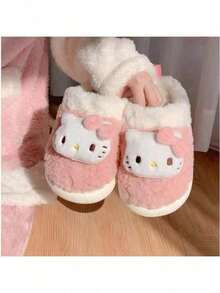 Sanrio Slippers, Cartoon Plush Pattern, Cute Hello Kitty Indoor Slippers, Autumn/Winter Warm Slippers - Multi-color - View 1