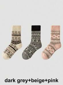 1/3/5 Pairs Vintage Thickened Wool Blend Warm Mid-Calf Socks, Suitable For Daily Wear Or Gifting, Autumn/Winter Style - Multicolor - View 11