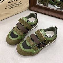 Women's Retro Color‑Block Hook And Loop Strap Sneakers, Casual Training Shoes For Daily Hangouts, Campus Looks And Weekend Strolls - Green - View 6