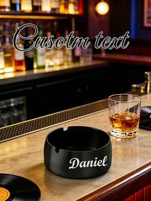 Personalized Stainless Steel Ashtray, Custom Text Ashtray, Customized Name Ashtray, Minimalist Desktop Ashtray, Personalized Gift For Him Her Dad Boyfriend, Home Office Bar Decor, Birthday Graduation Wedding Gift - Black - View 7