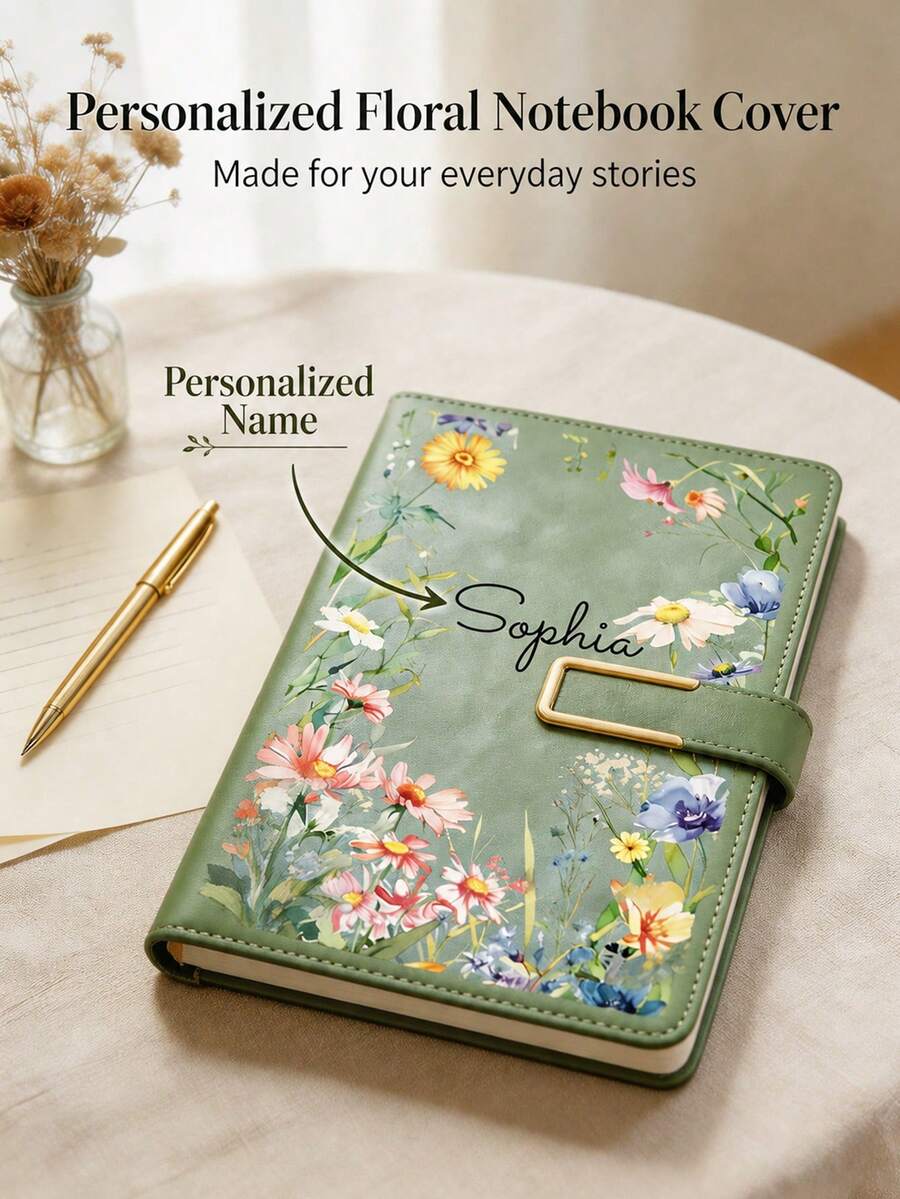 Customized A5 Notebook With Your Name, 200 Pages Personalized Text Cover, Includes Pen Loop And Bookmark, 2D Flat Design, Suitable For Personalized Birthday Gift, Personalized Diary - Multicolor - View 1
