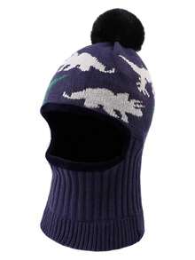 Children's Ear Protection Hat Winter Thermal Lined Thickened Baby Scarf Integrated Hat Unisex Windproof Warm Knitted Knitted Hat - Dinosaur  With Hood - View 10