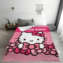 SANRIO 1pc Personalized Flannel Blanket With Cute Cartoon Pattern, Customizable Name Text, Soft And Warm Blanket For Nap, Sofa, Office Bed, Camping Trip, Multi-Functional Gift Cover, Suitable For All Seasons - Multicolor - View 7